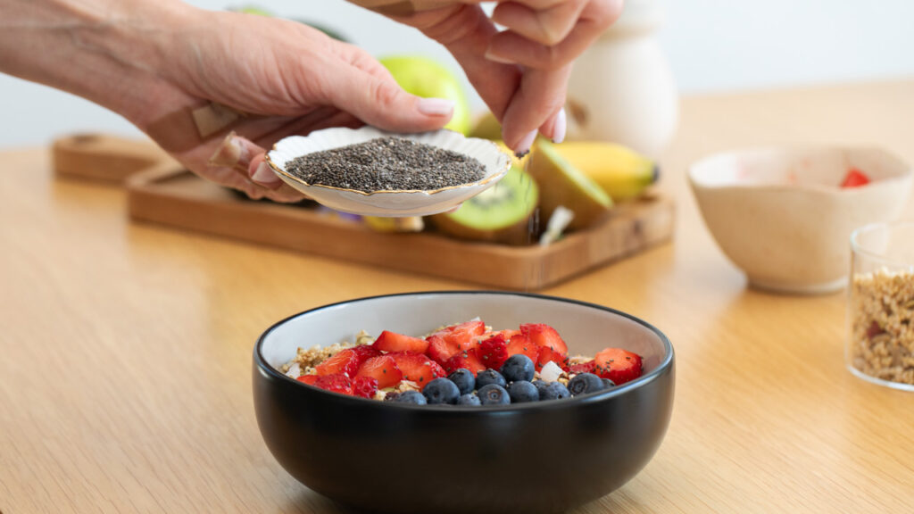 Preparing a bowl with superfoods
